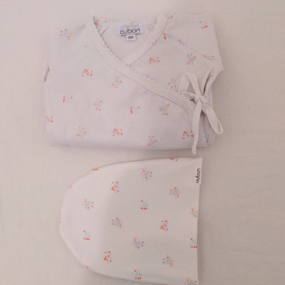 White and Pink Floral Baby Footies